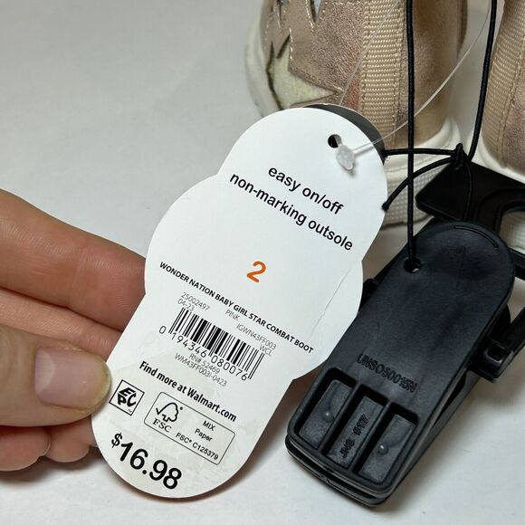 Wonder Nation Baby Girl Star Combat Boots Pink Sparkle Toddler Size 2 NWT - Picture 7 of 7